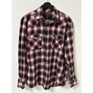 Roper Western Pearl Snap Button Shirt Mens‎ Size M Long Sleeve Plaid Cotton Red